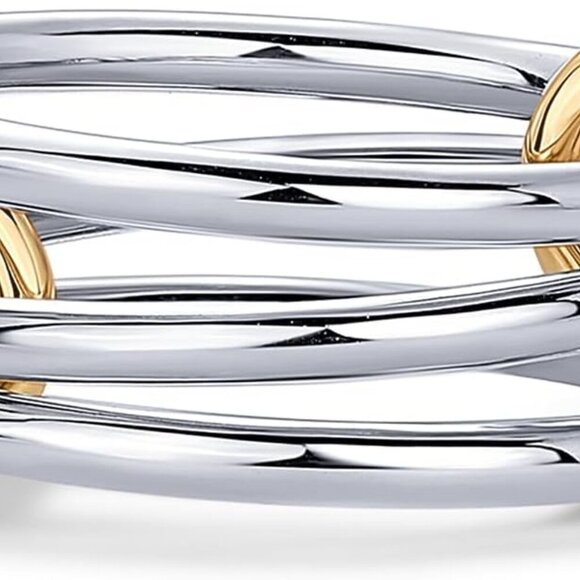 14K Gold Plated Interlocked Stackable Rings for Women - Statement Mixed Metals M - Picture 1 of 6